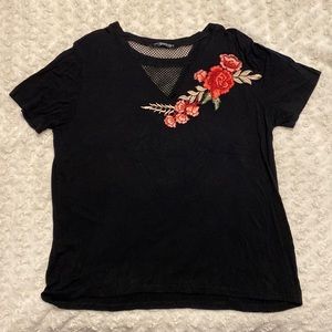 Flower Embroidered Short Sleeve Shirt